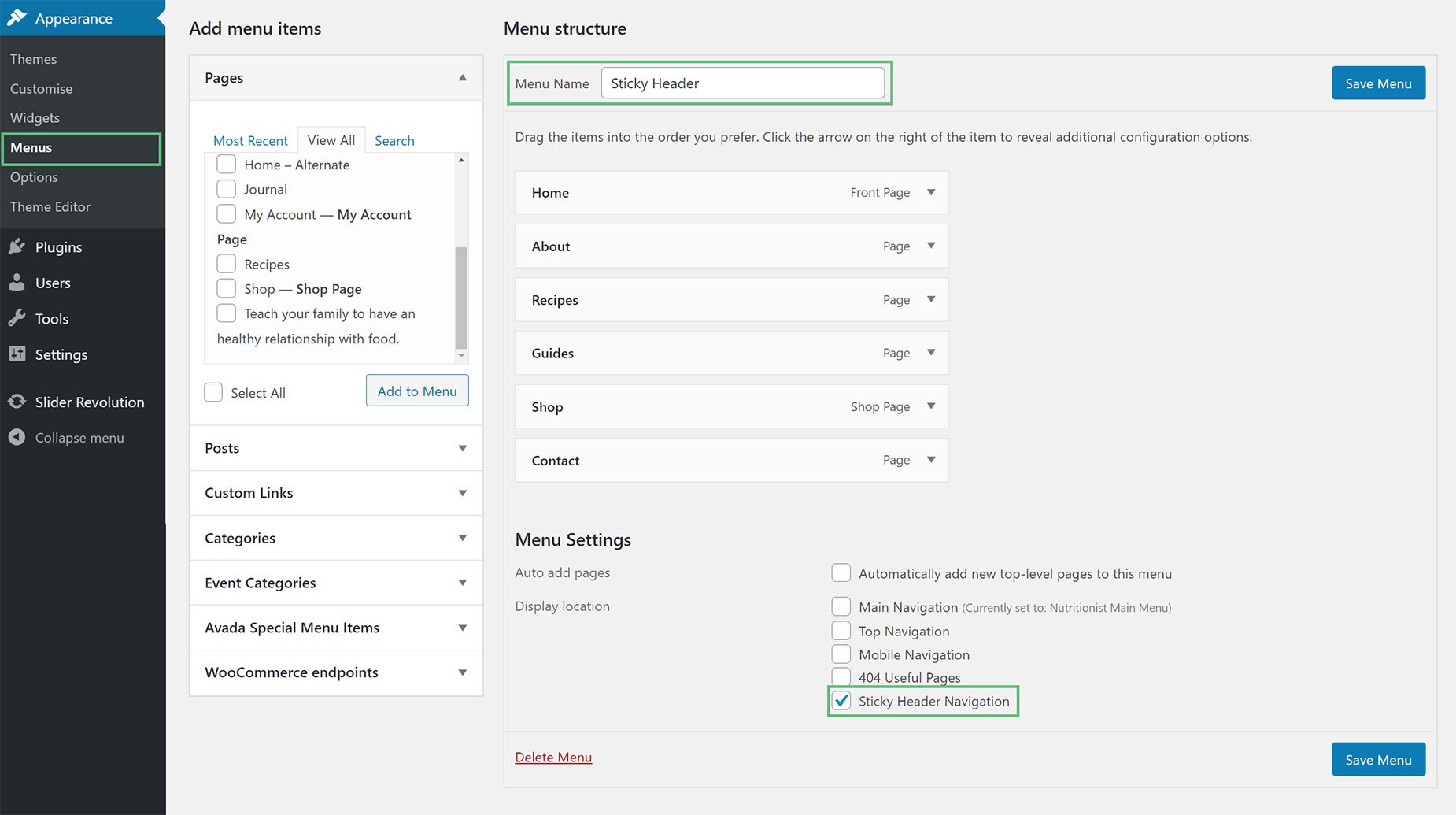 Sticky Header - Assigning Sticky Header Menu