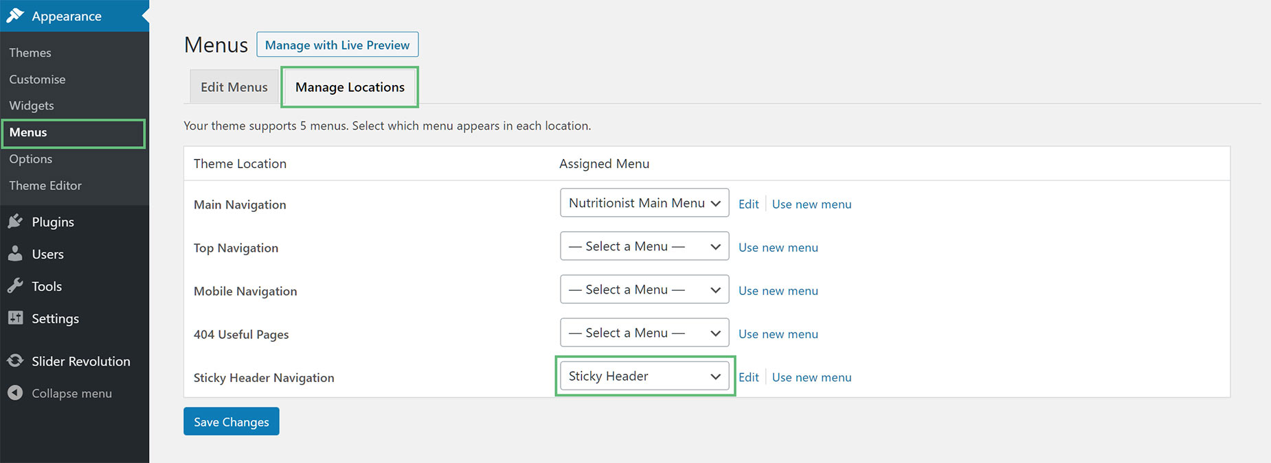 Sticky Header - Assigning Sticky Header Menu Alternate Method