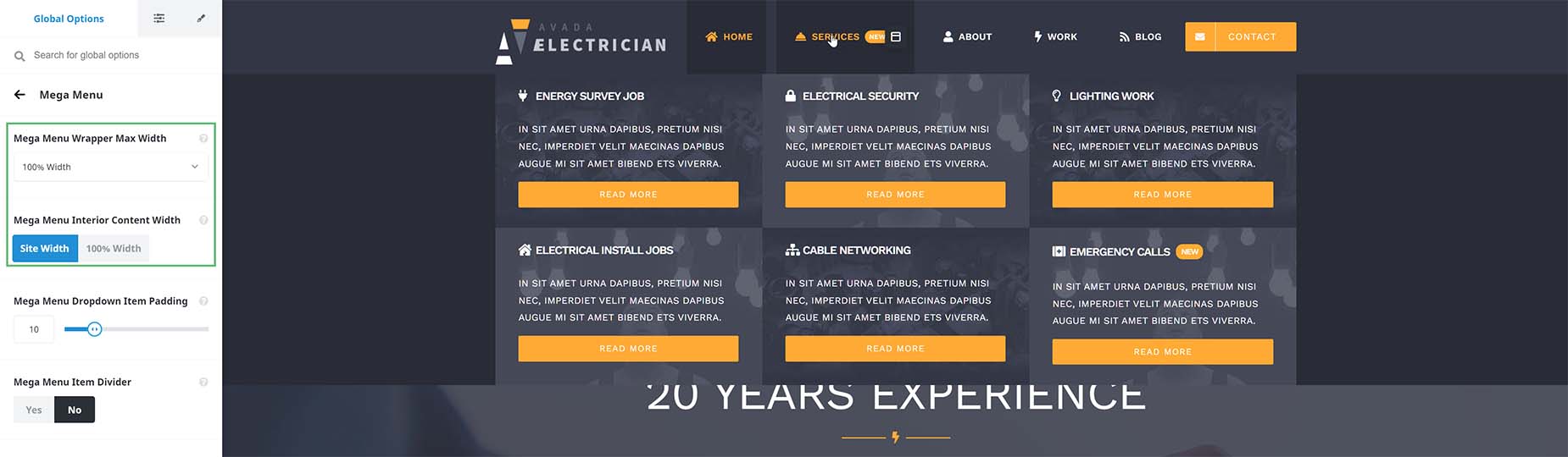Mega Menu Wrapper Max Width - 100% Width - Interior Content - Site Width