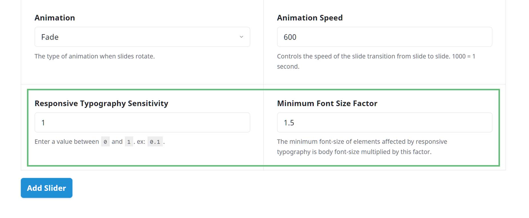 Avada Slider Responsive Options