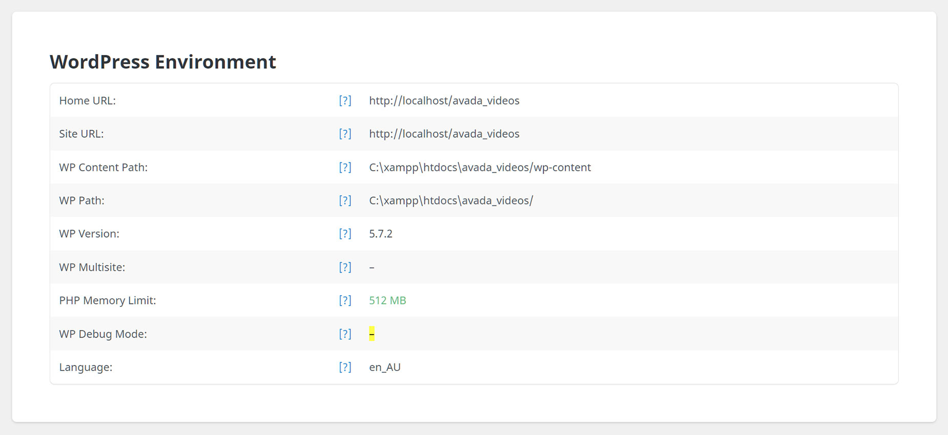 System Status WordPress Environment