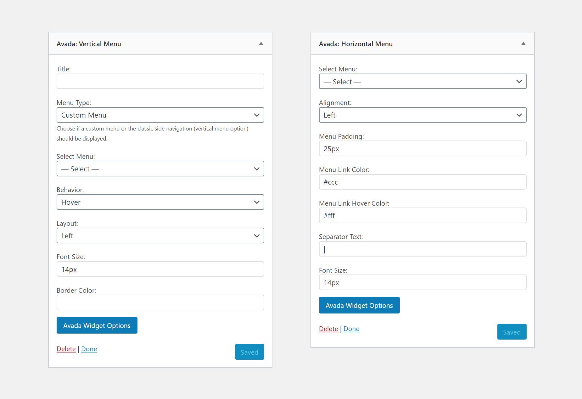 Avada Vertical and Horizontal Menu Widgets