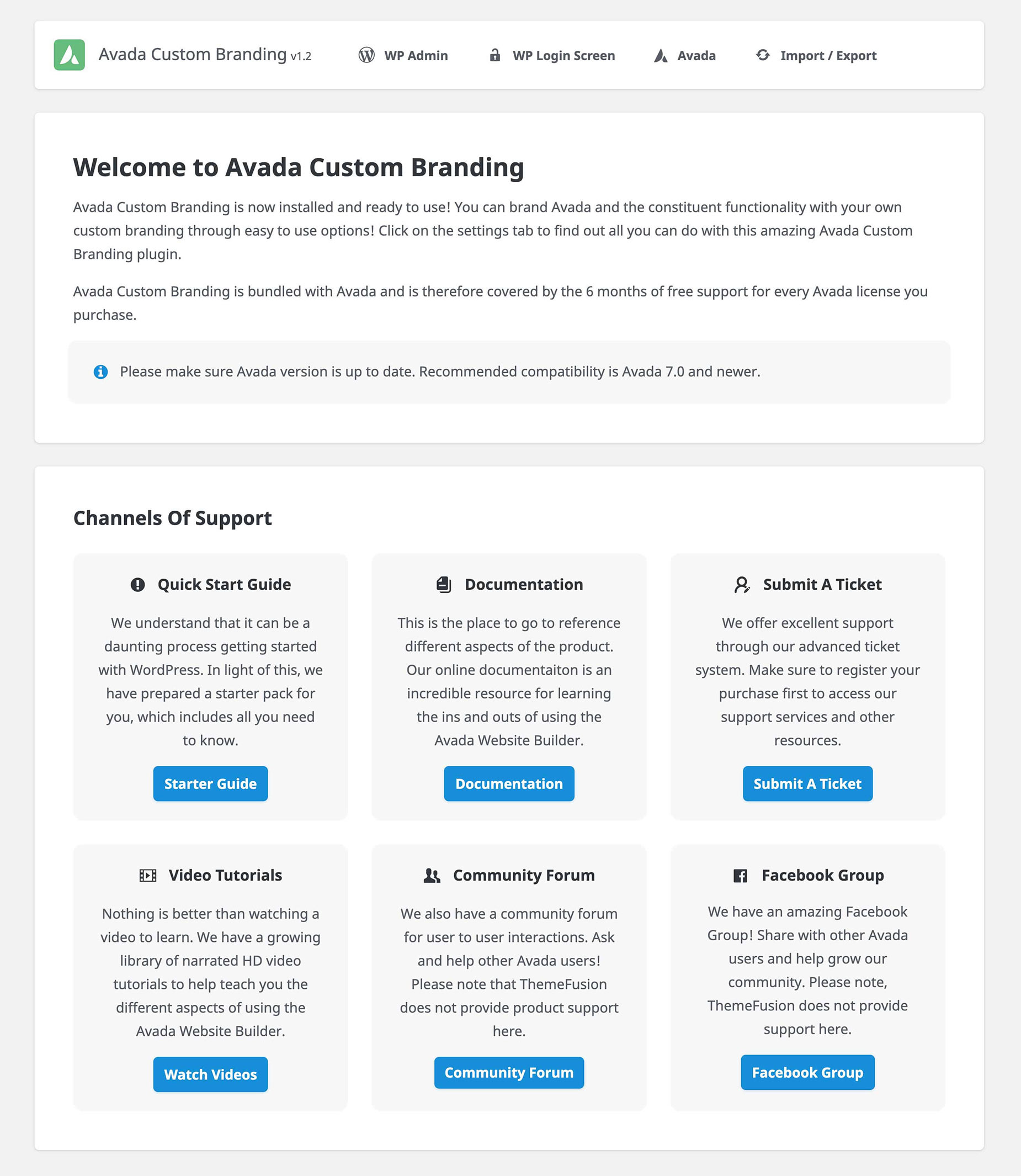 Avada Custom Branding Welcome Screen