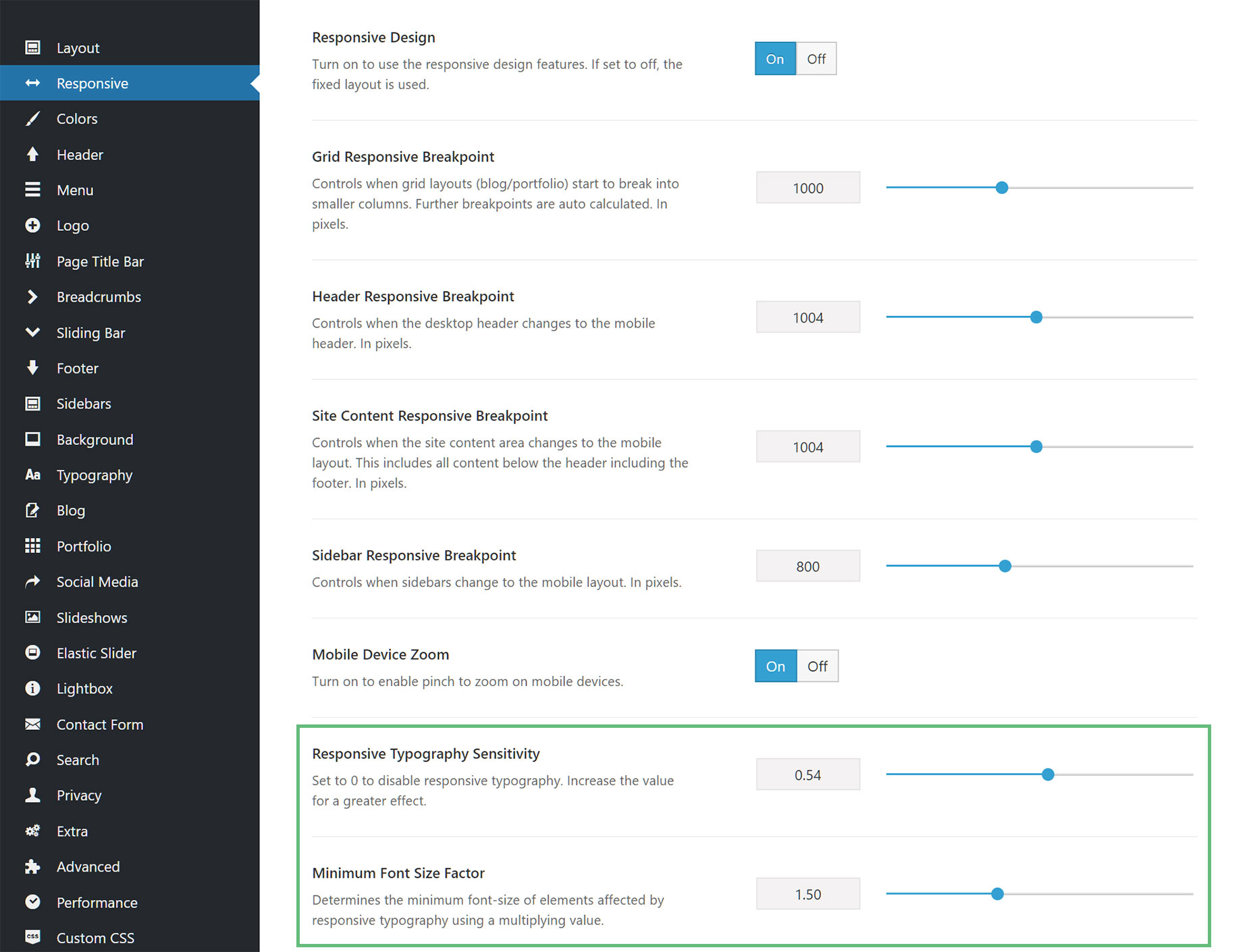 Avada 6.2 Responsive Theme Options