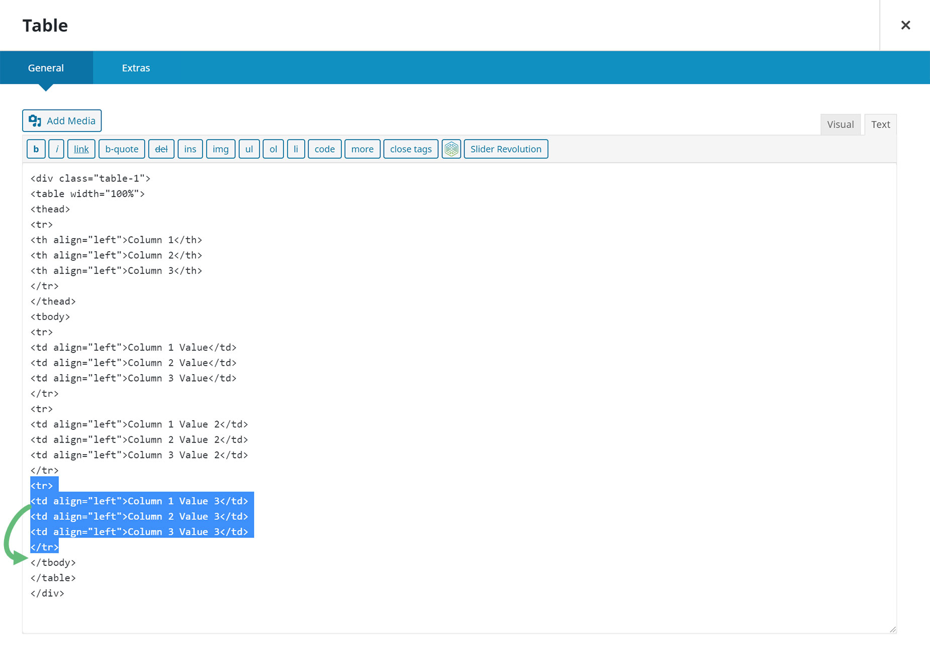 Editing A Table In Text View