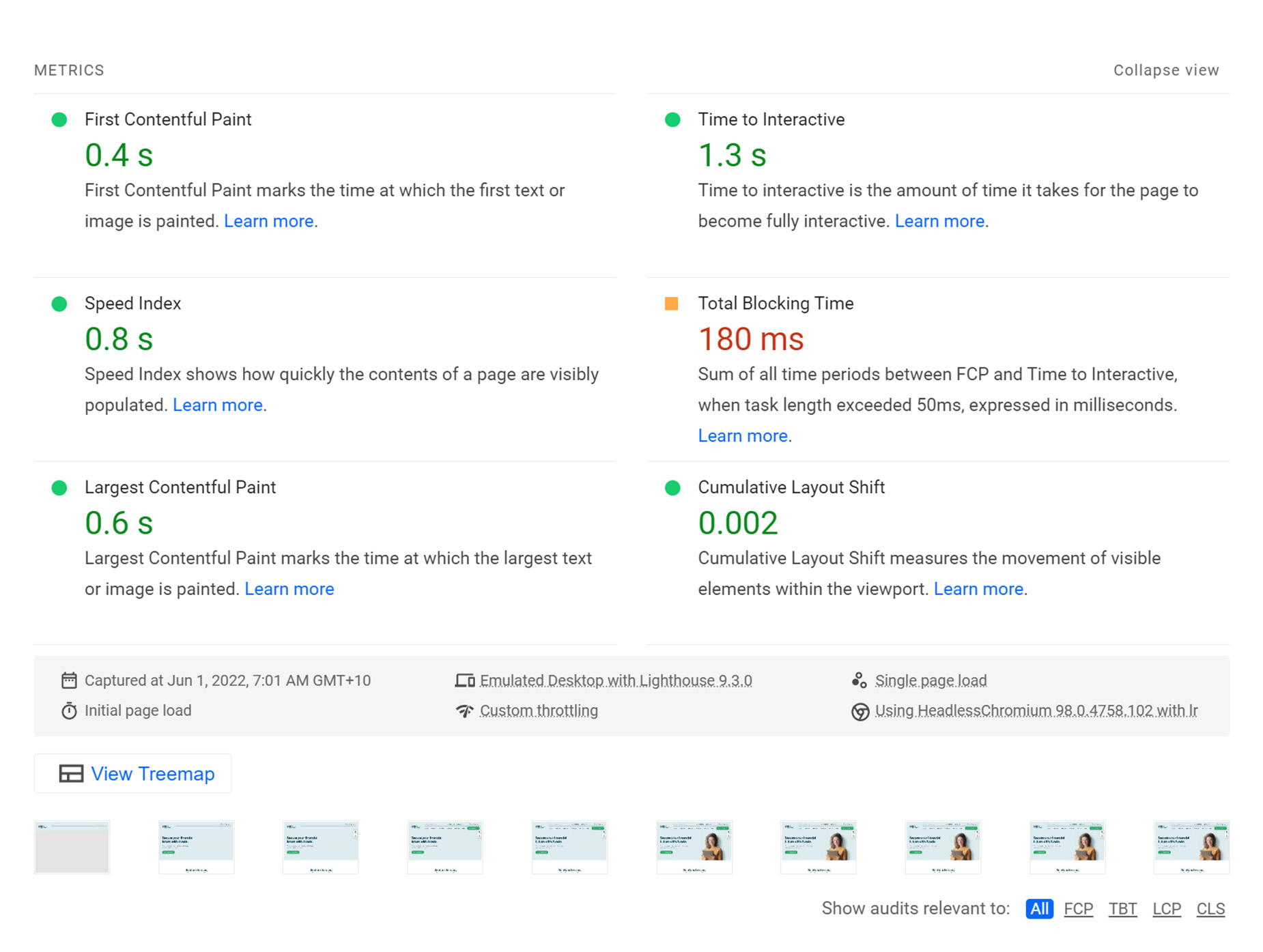 PageSpeed Insights - Metrics