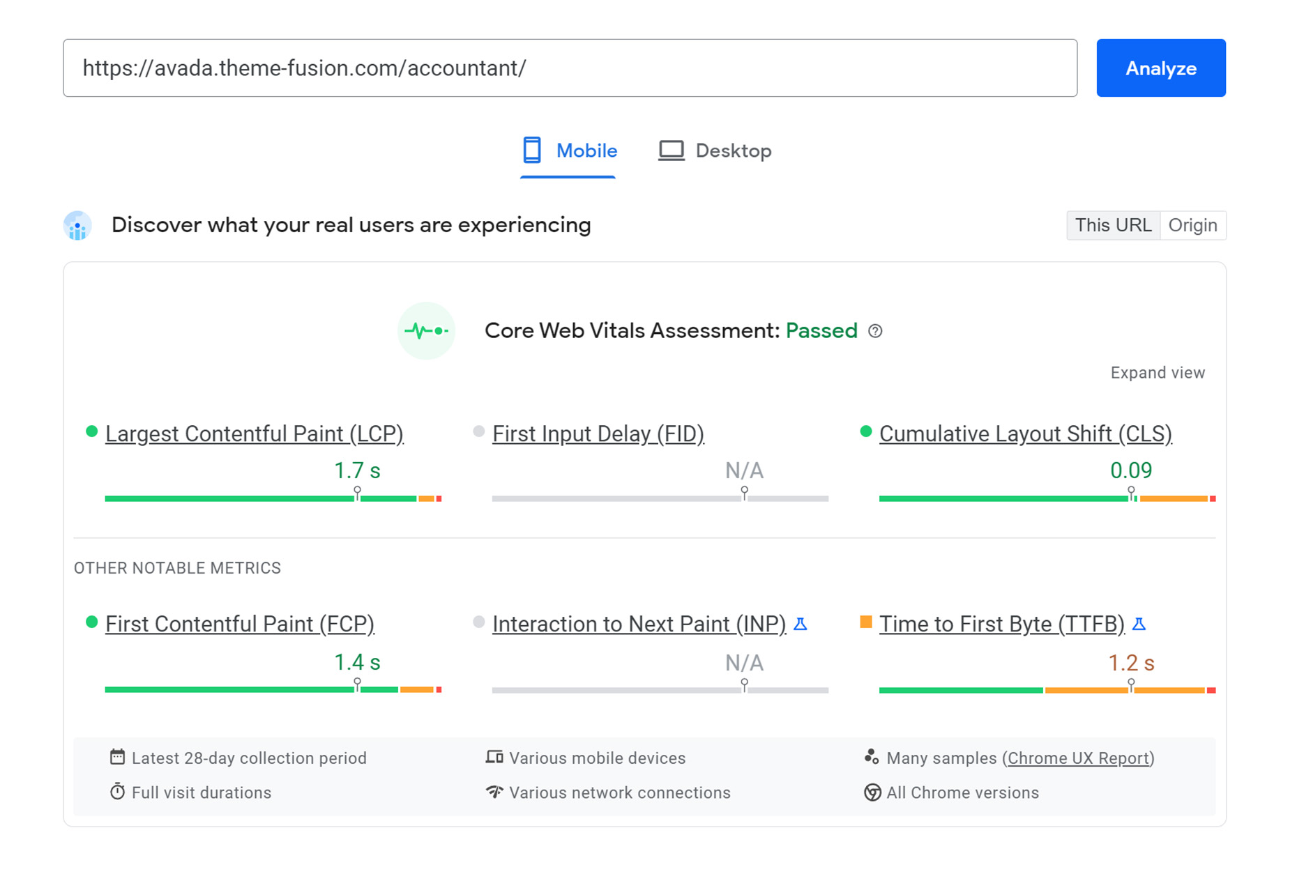 PageSpeed Insights - Core Web Vitals