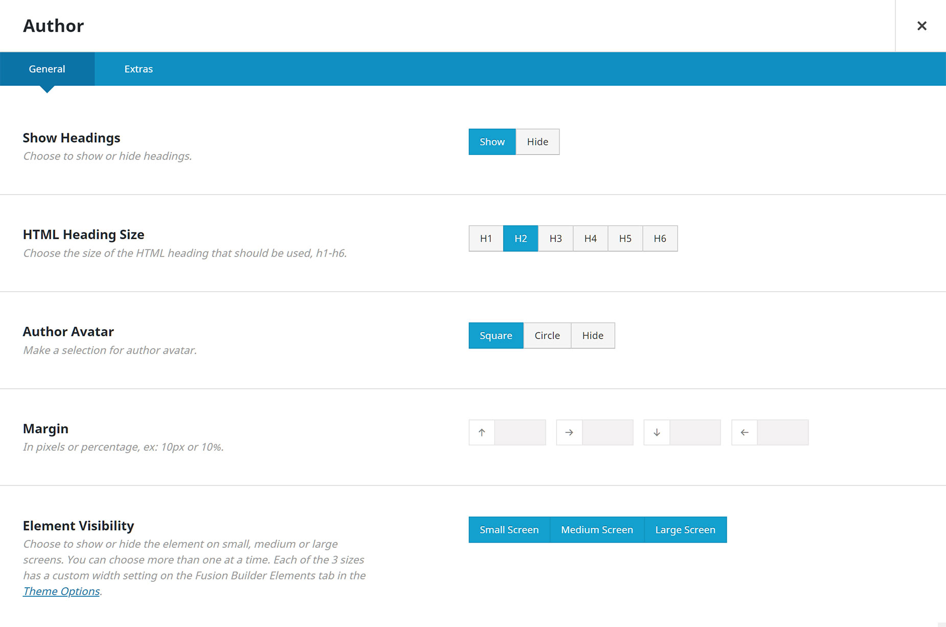 Author Element Options Panel