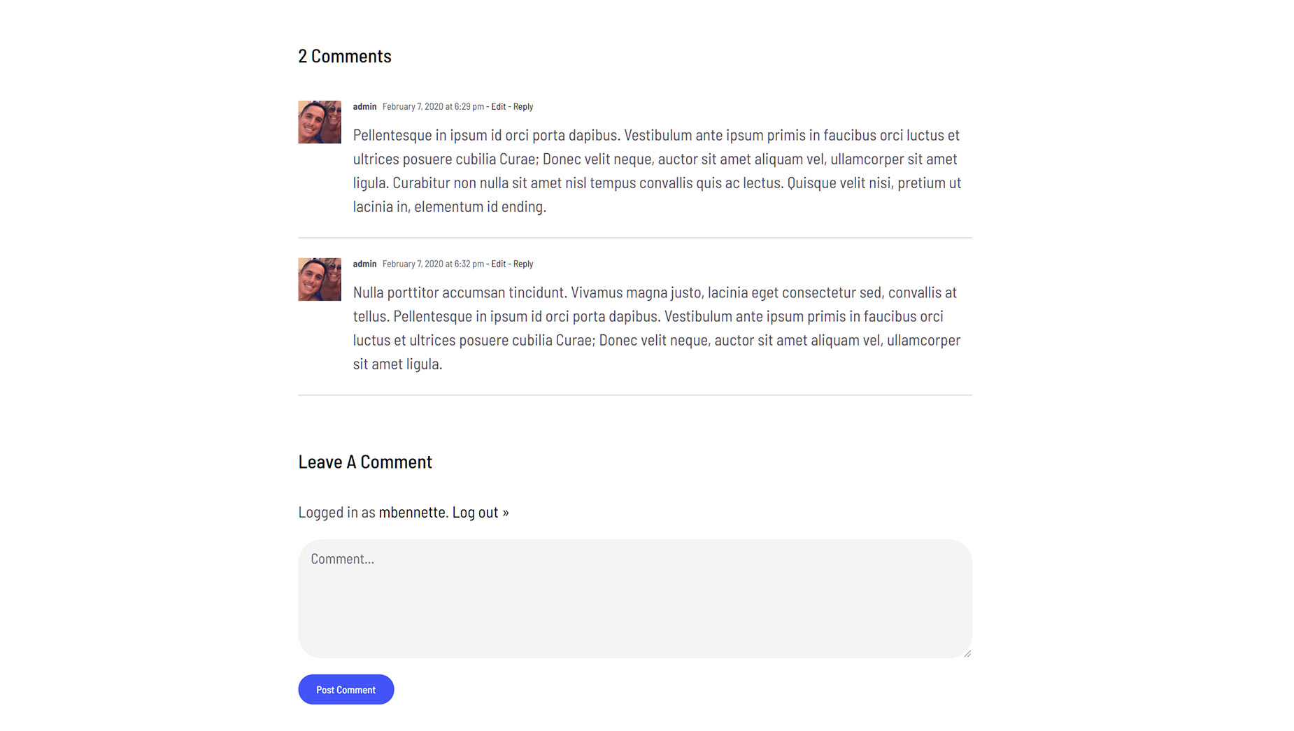 Example of the Comments Element