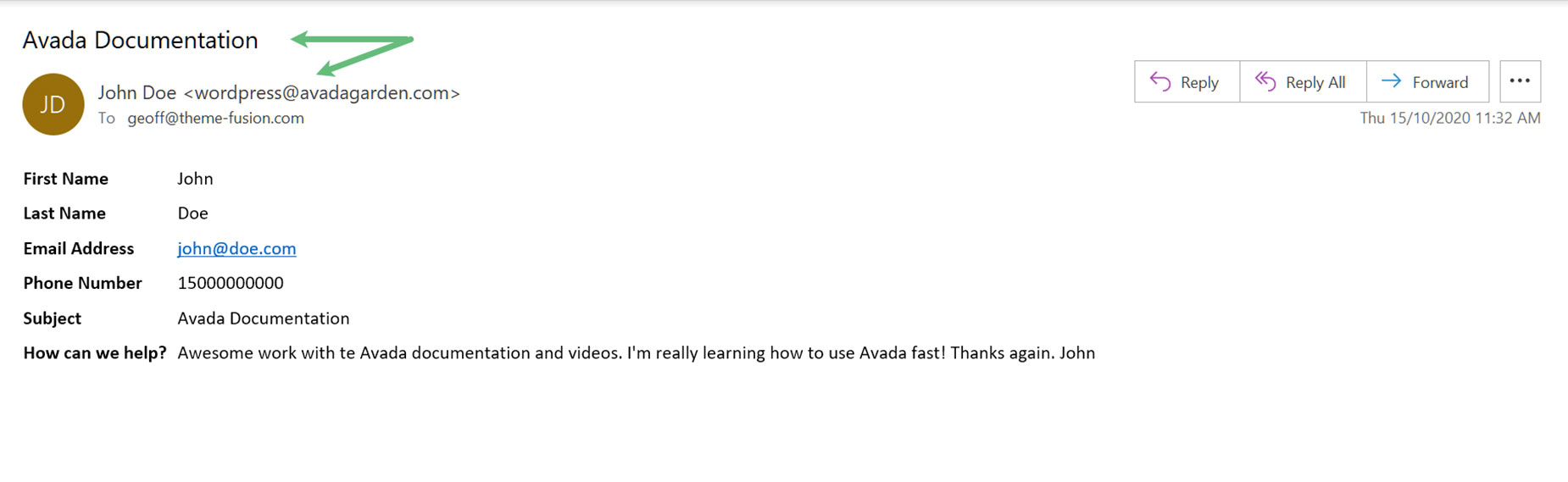 Avada Form - Email Received
