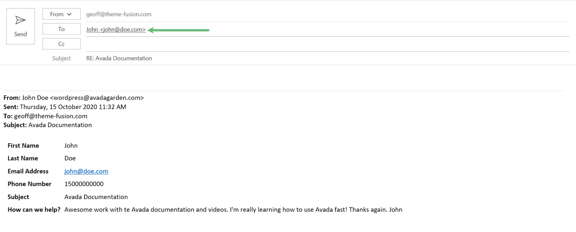 Avada Form - Reply To Email
