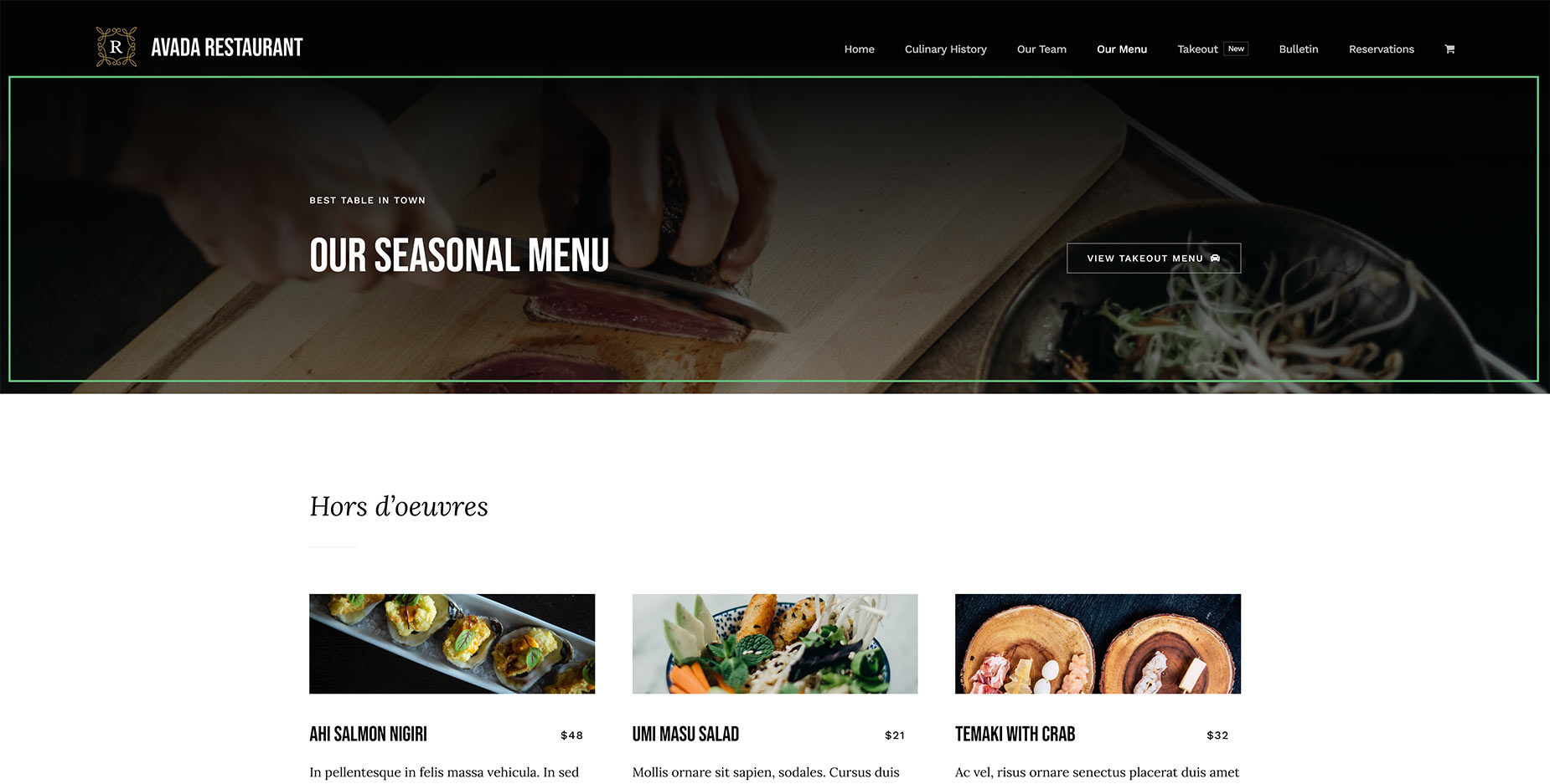 Restaurant Our Seasonal Menu Restaurant Our Seasonal Menu
