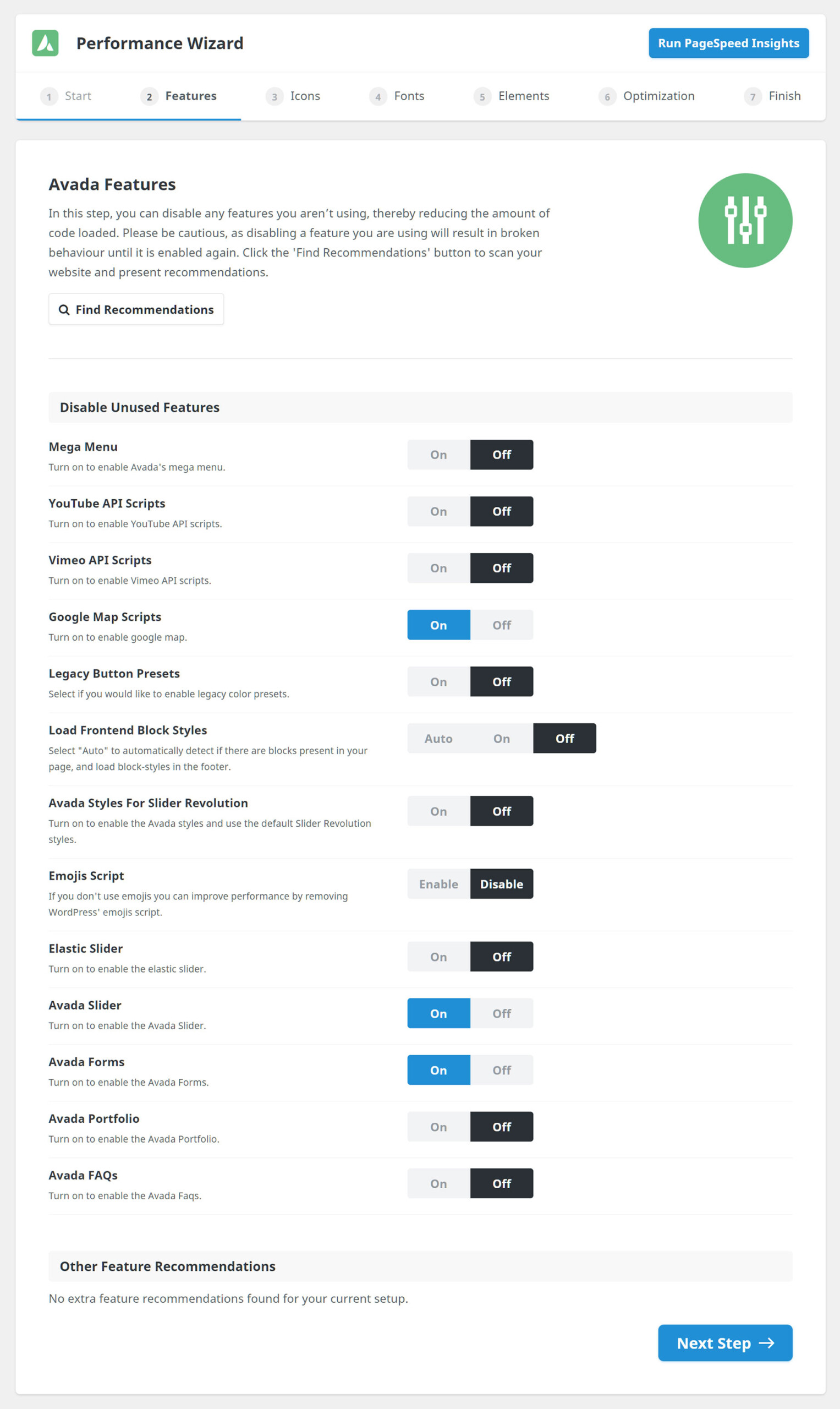 Performance Wizard - Step 2
