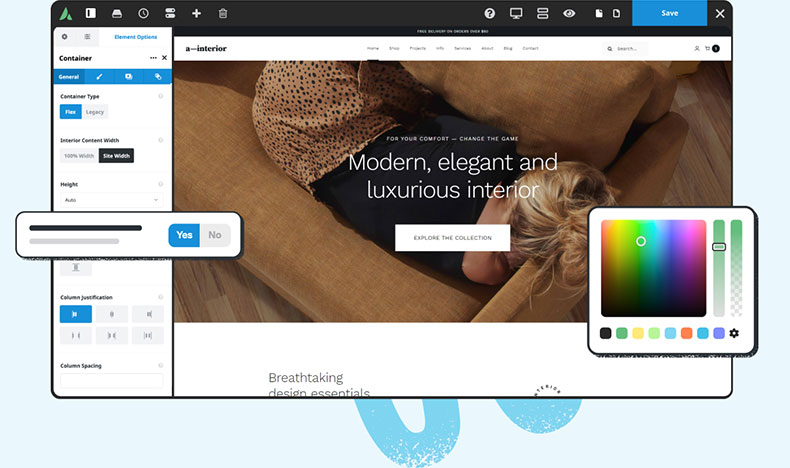 Avada Live Visual Builder Design Options