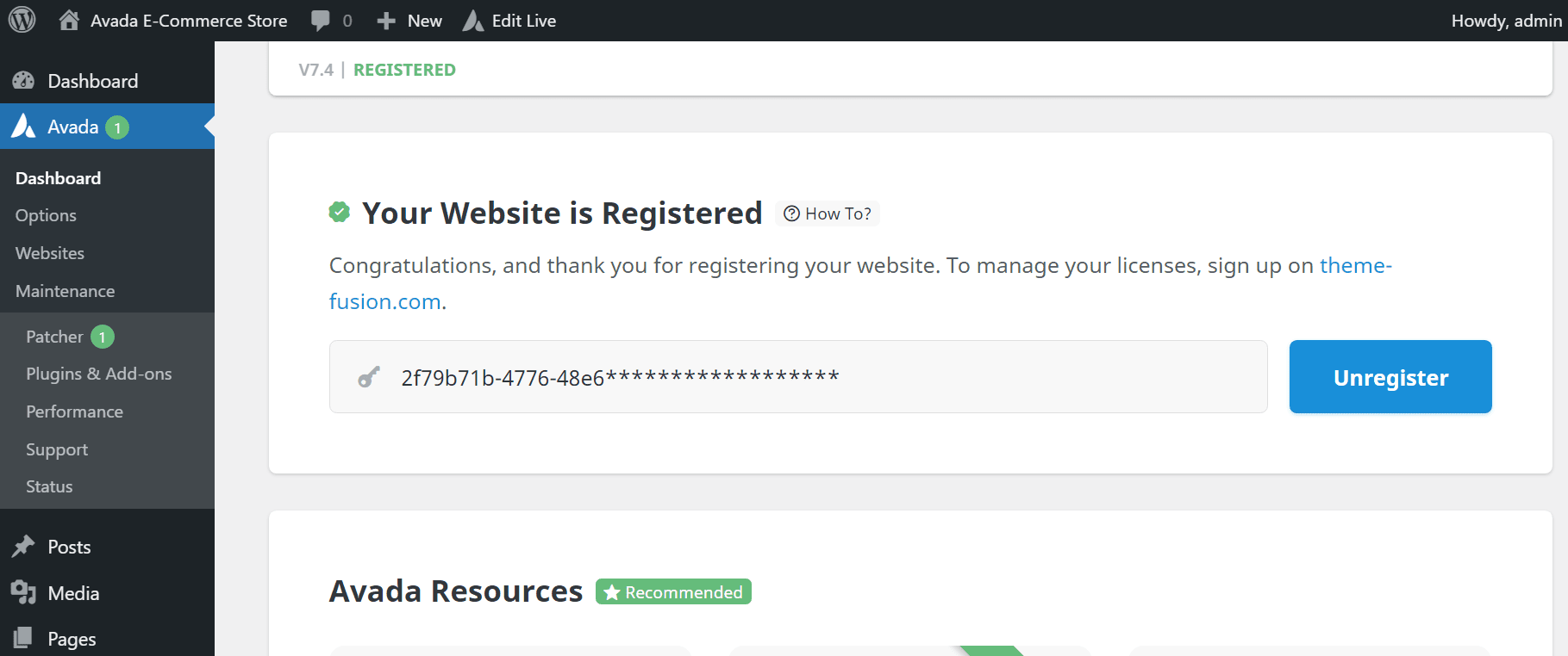 Avada Website Registered