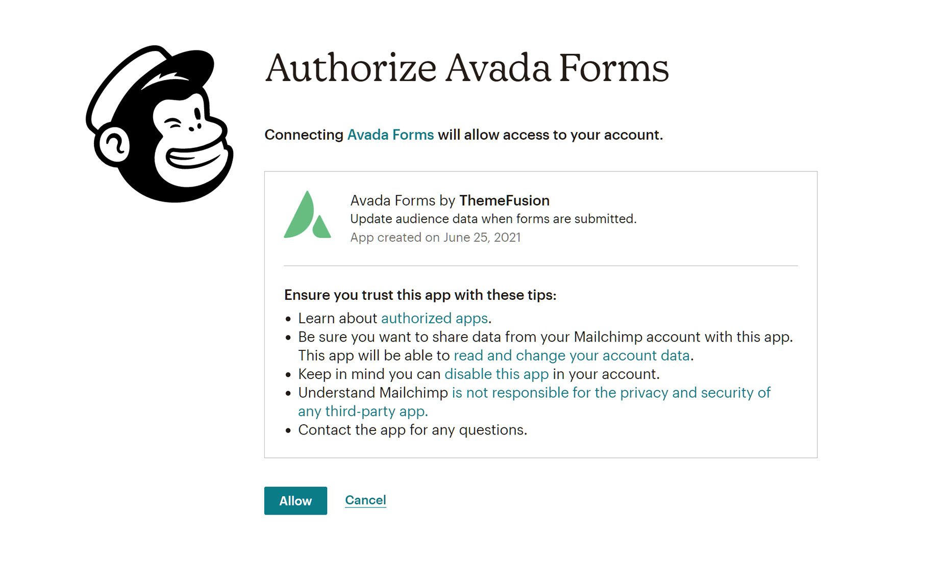 Authorize Mailchimp