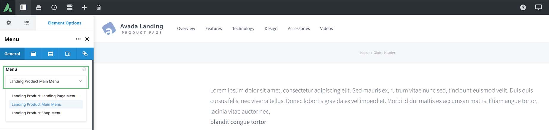Menu Element - Assign Menu