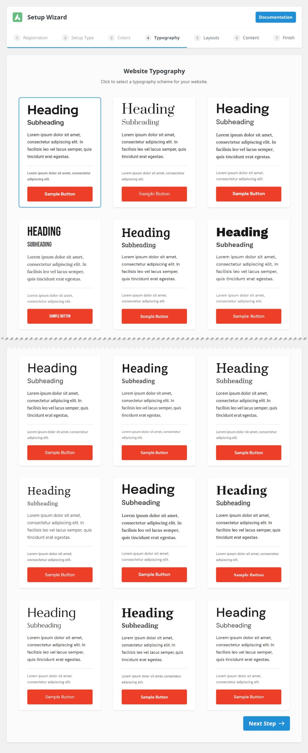 Avada Setup Wizard - Step 4 - Typography