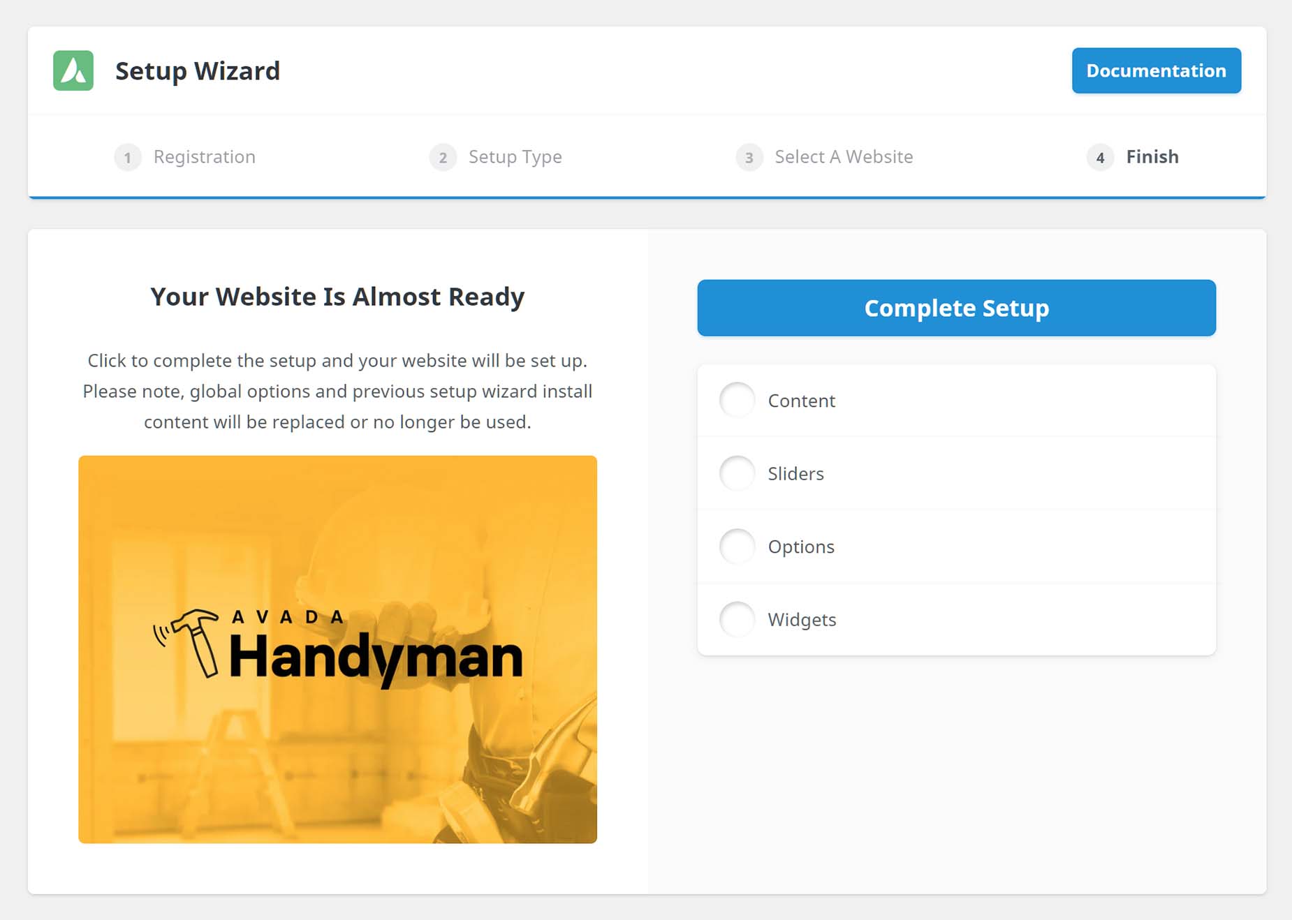 Avada Setup Wizard - Step 4 - Finish