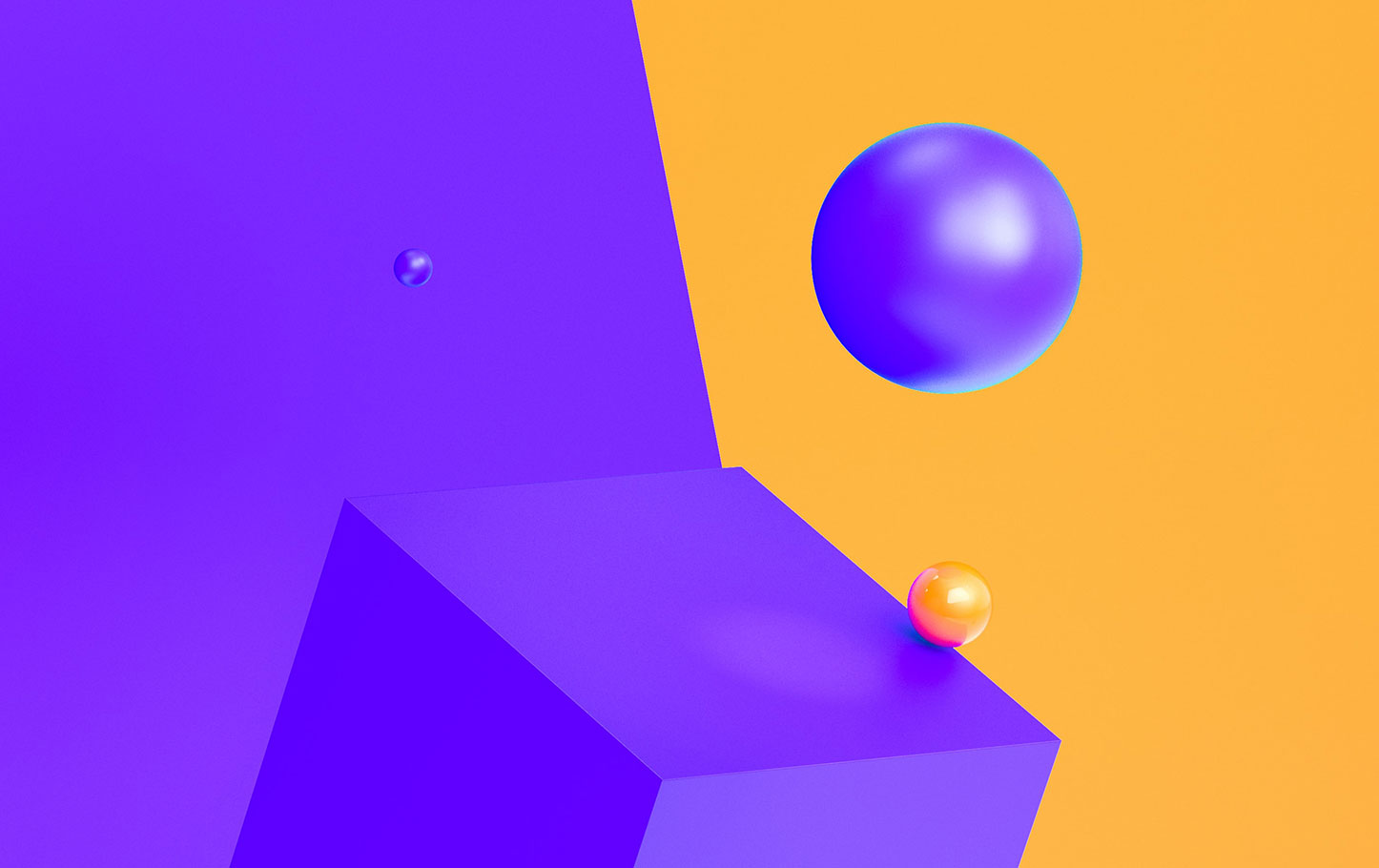 3D geometric shapes in purple and orange.