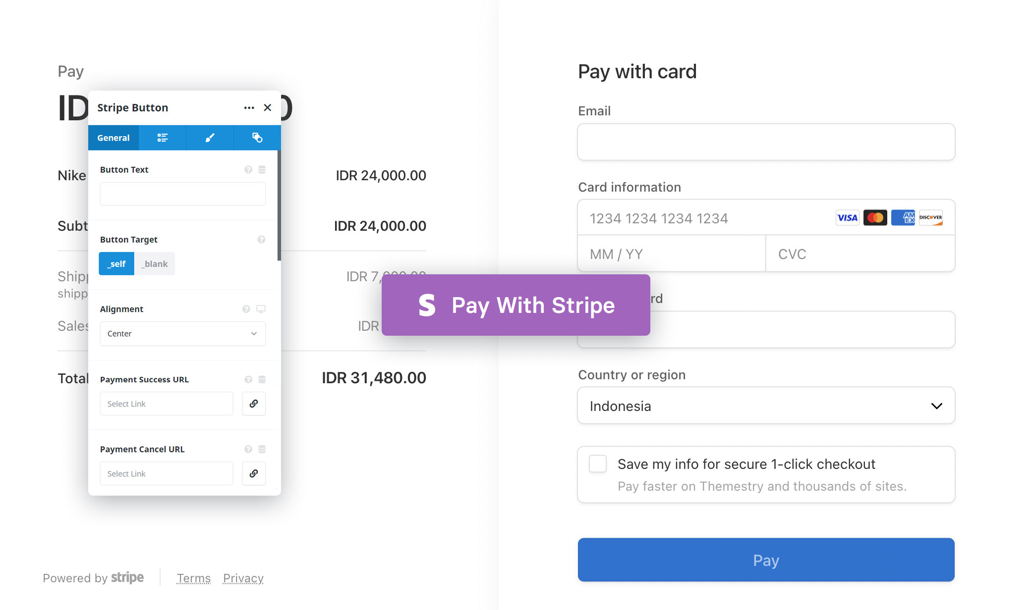 Stripe Button Element Options