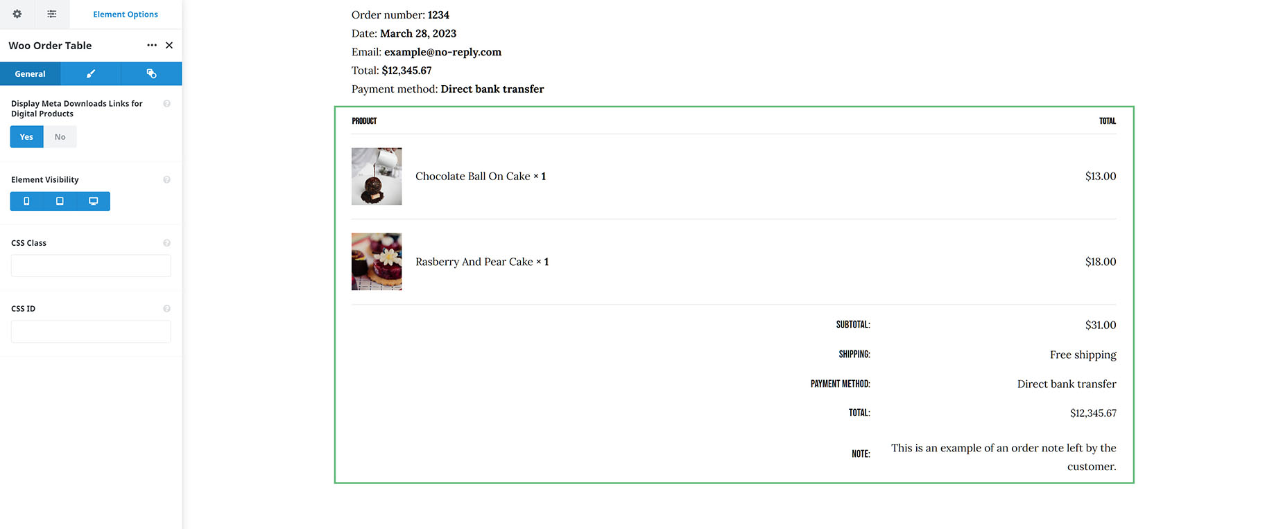 Woo Order Table Element