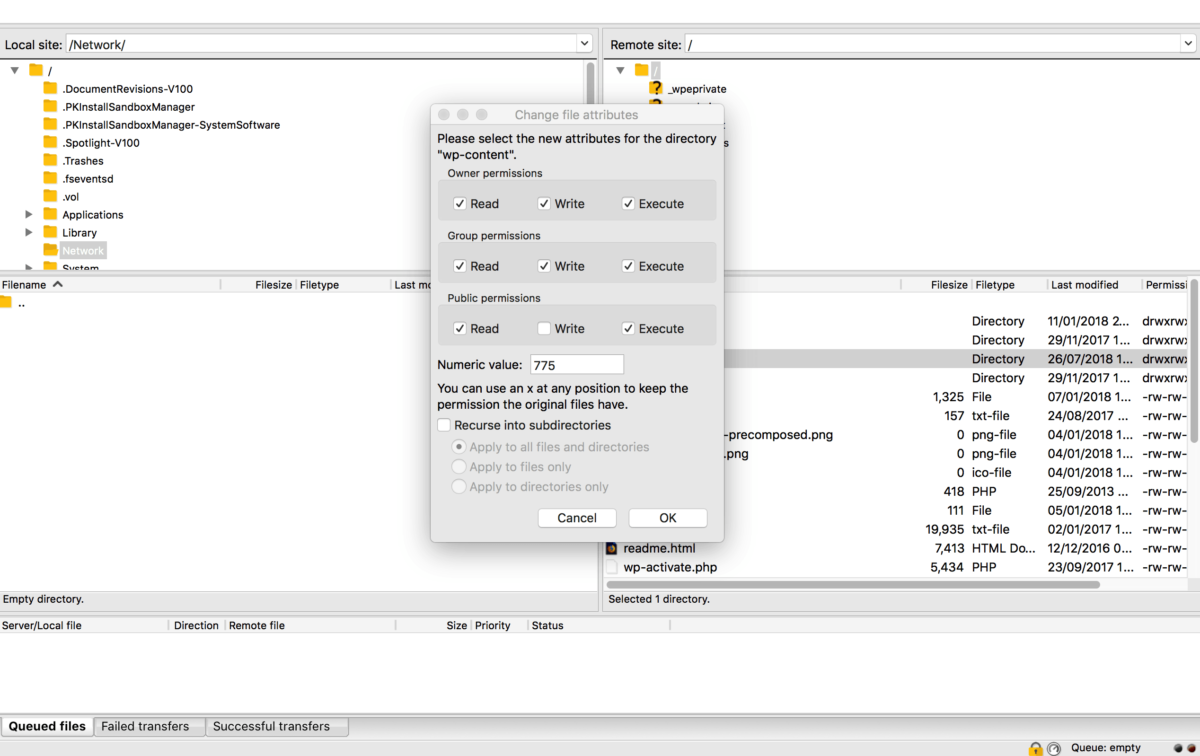 Server Directory Permissions Settings