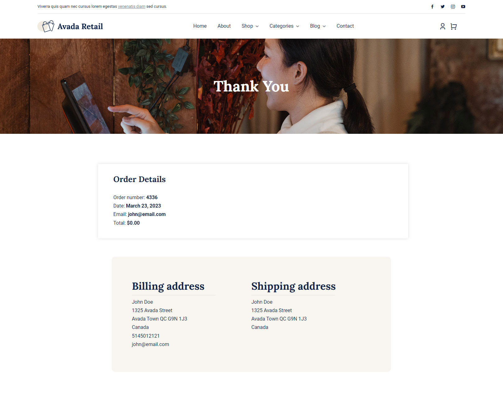 Avada Retail Woo Order Details