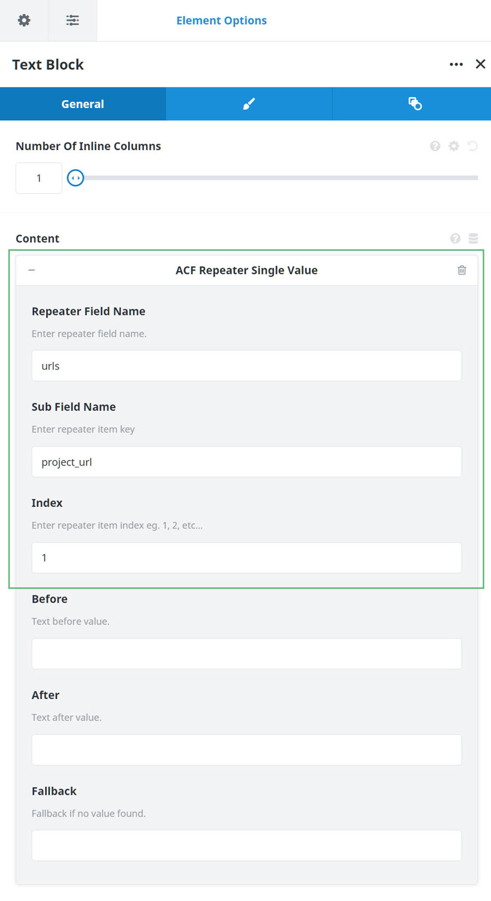 ACF Repeater Single Value
