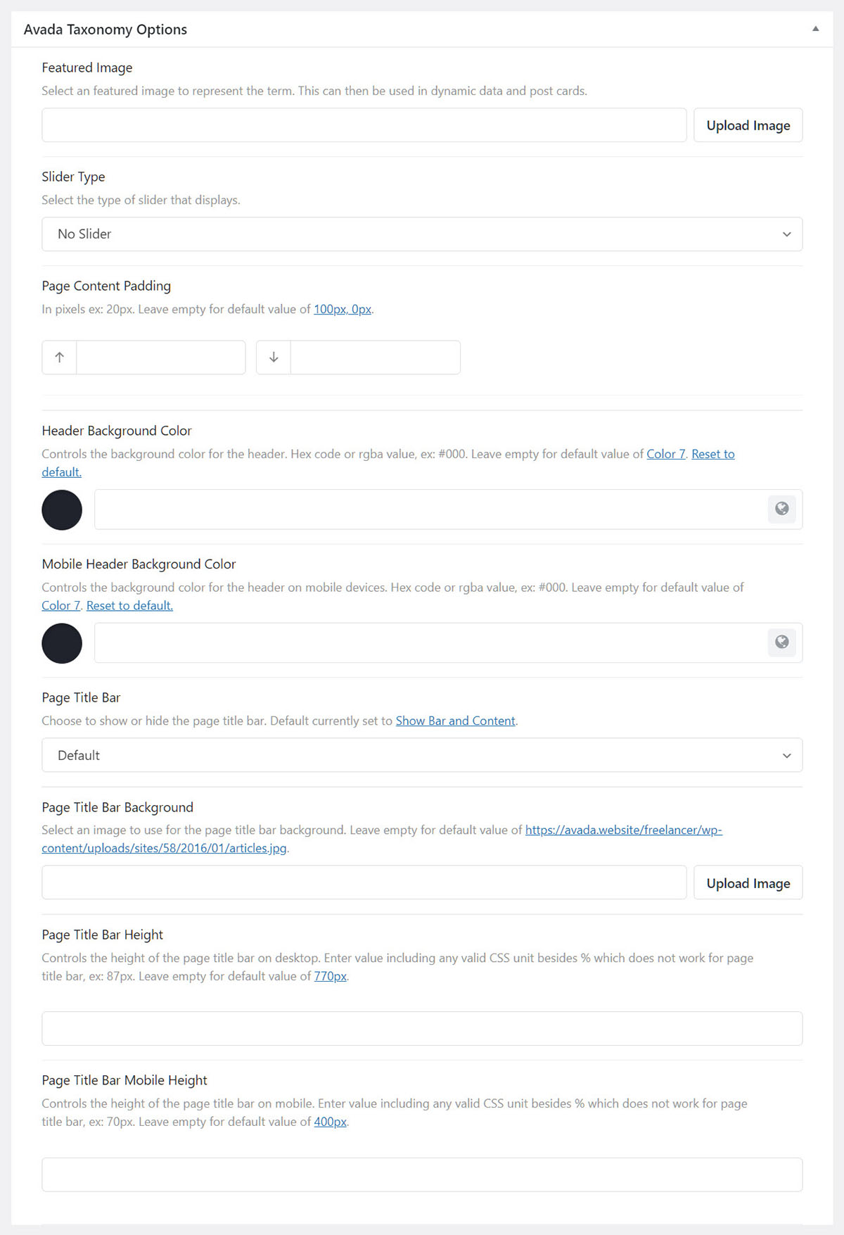 Avada Taxonomy Options