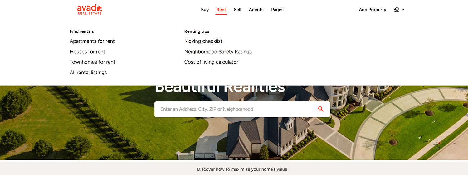 Avada Real Estate Mega Menu