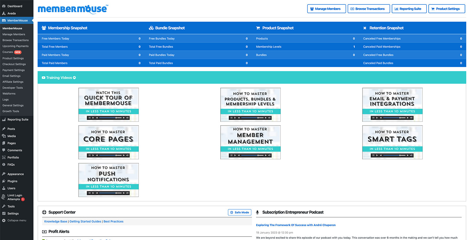 MemberMouse Plugin Dashboard