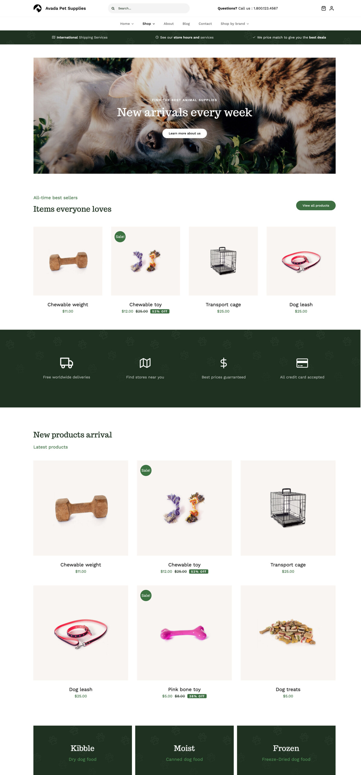 Avada Pet Supplies Shortcodes