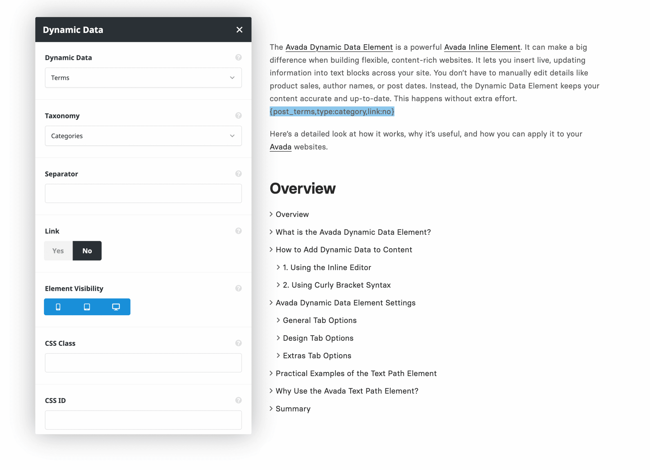 Avada Dynamic Data Element Interface
