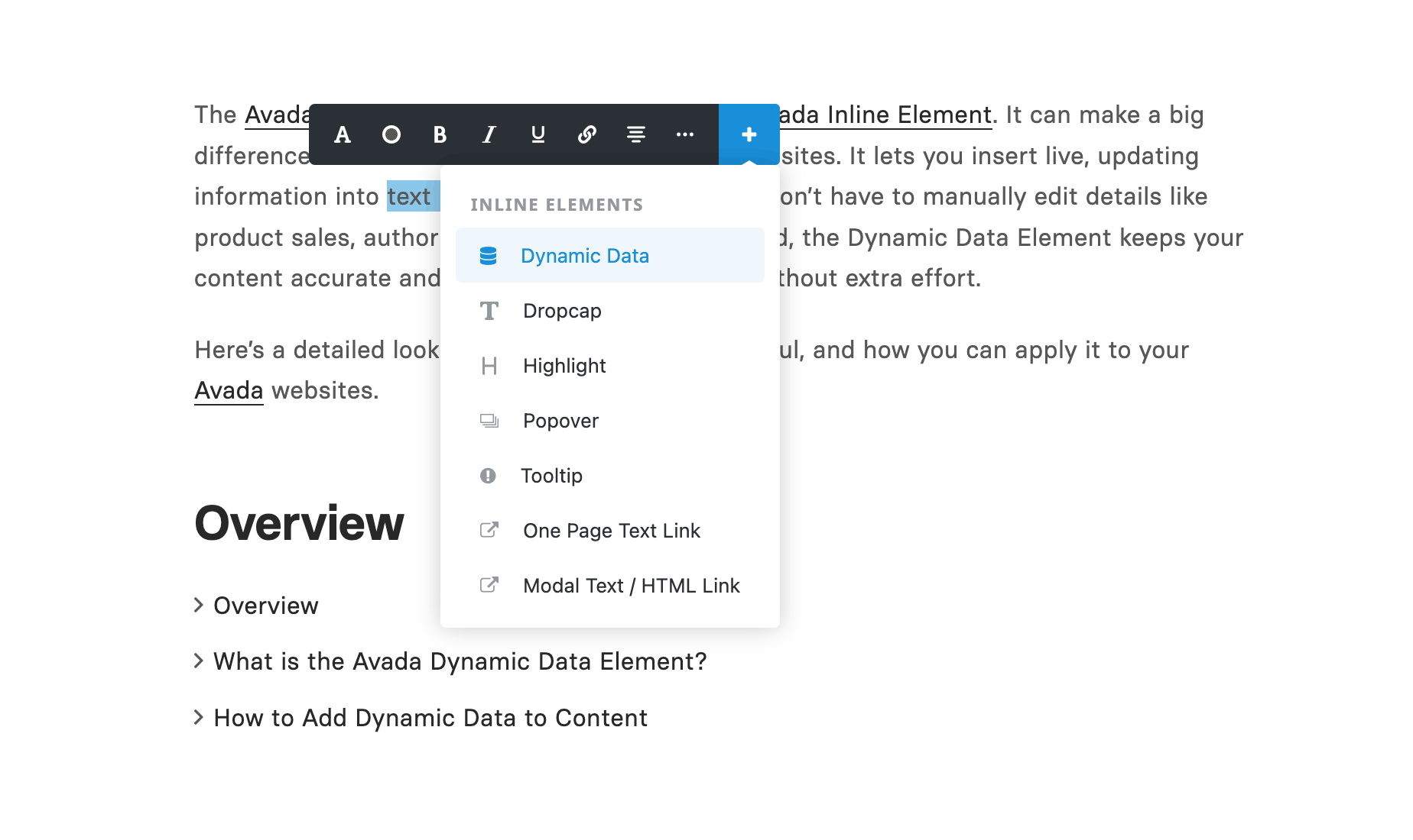 Avada Dynamic Data Element Interface