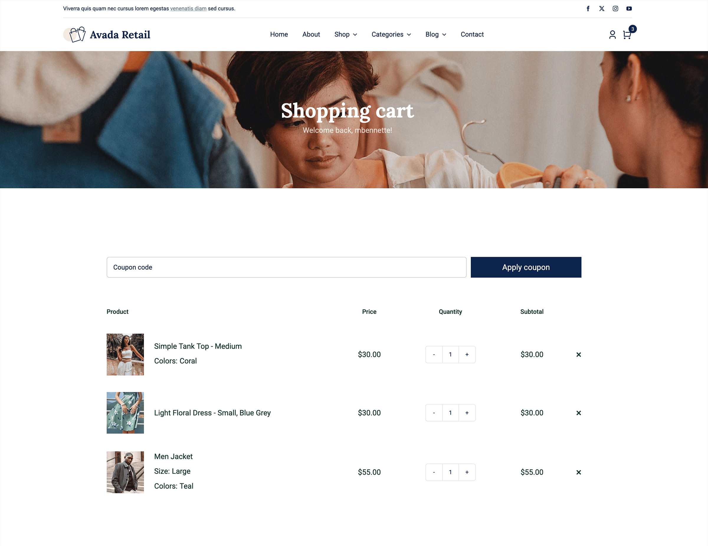 Avada Retail Woo Cart with Coupon Page