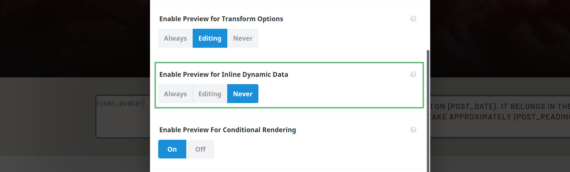 Dynamic Data Element Preference 
