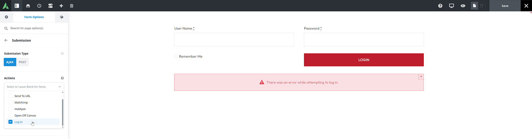 Login Form > Action Login Form - Action