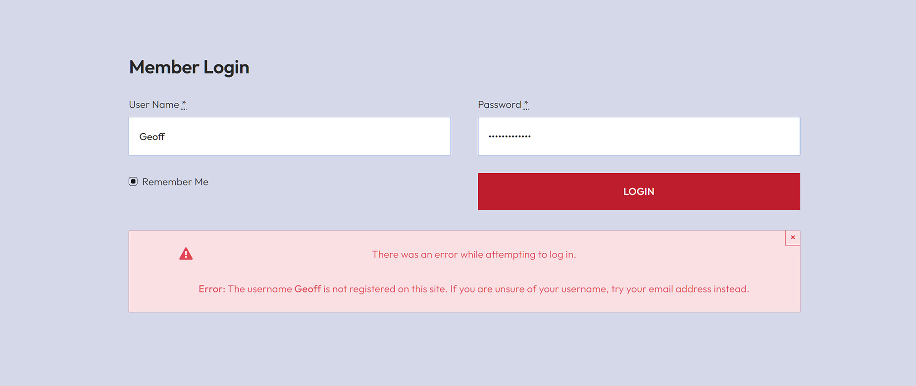 Login Form > Error Login Form - Error