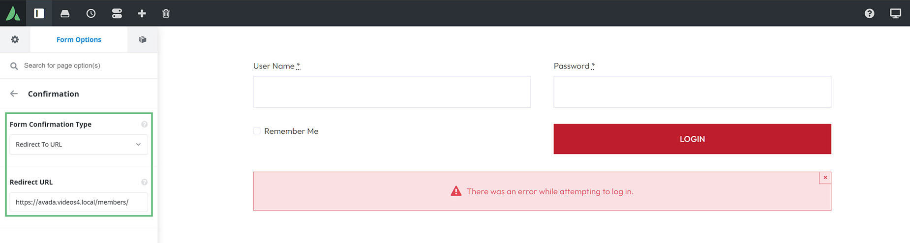 Login Form > Redirect Login Form - Redirect