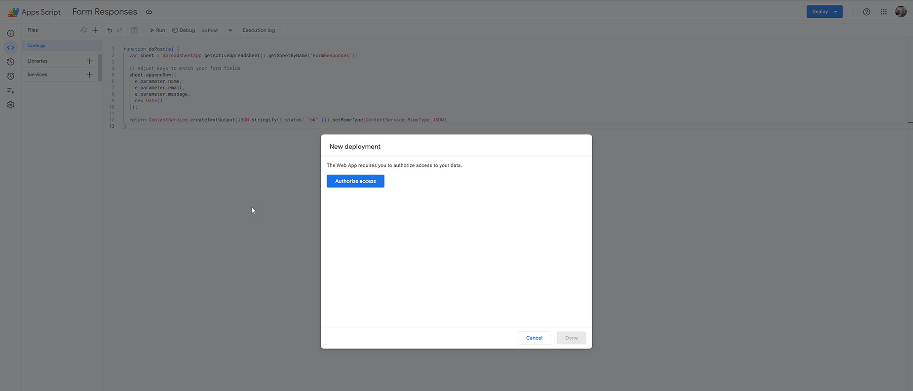 FormResponses Deploy Form Responses Deploy