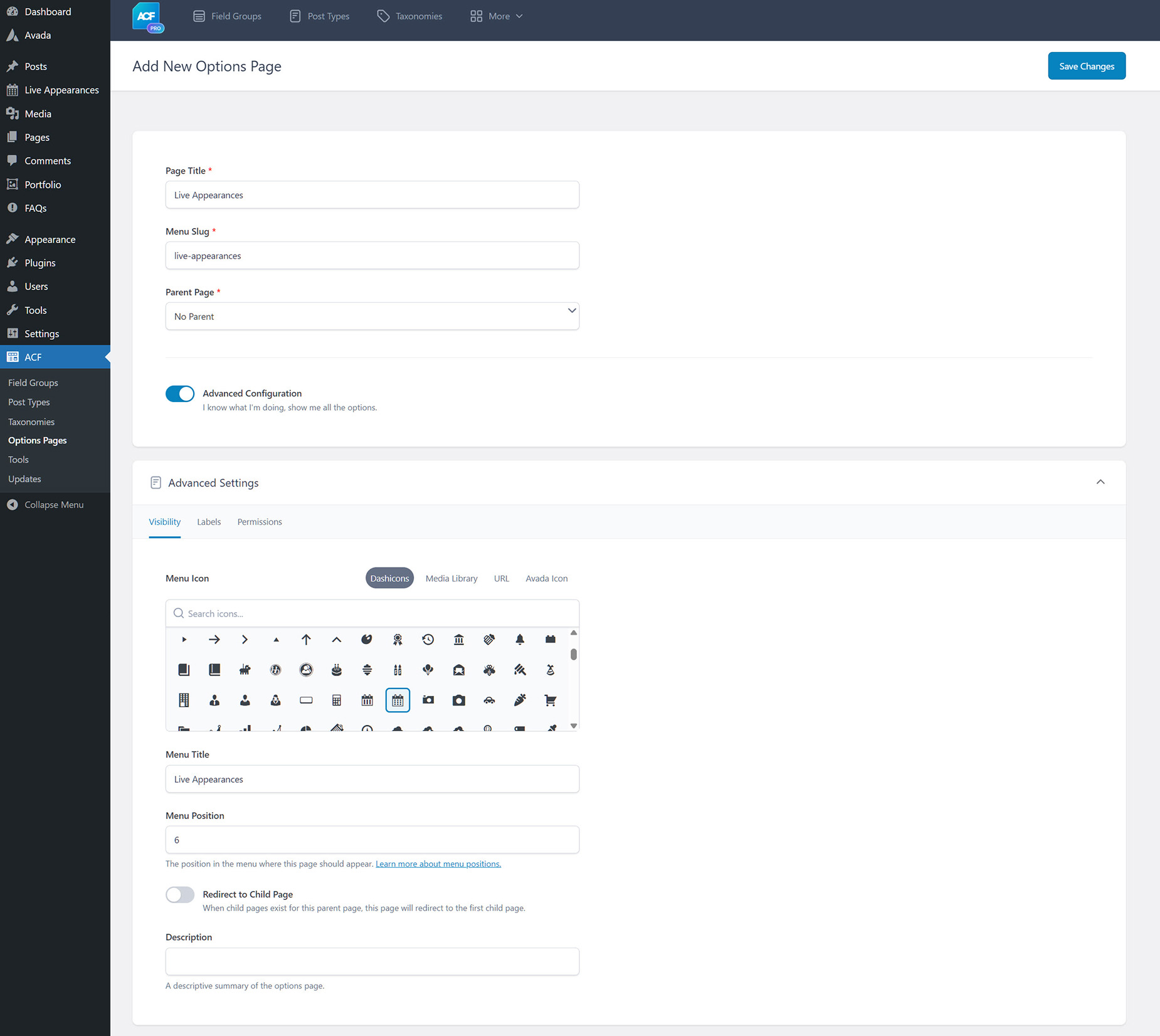 ACF > Options Pages ACF - Options Pages