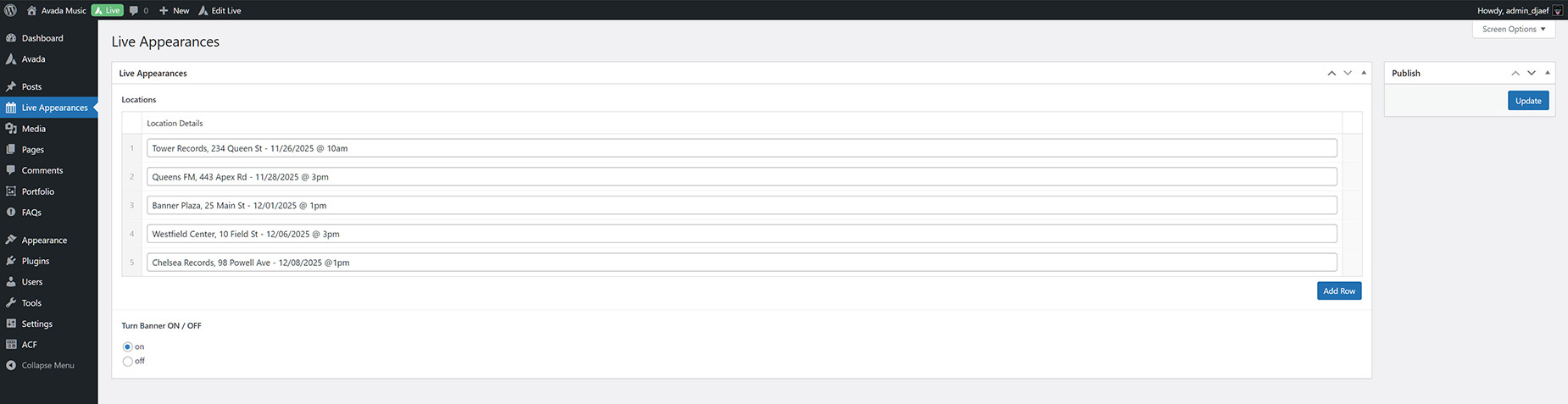 ACF Options Page > Enter Data ACF Options Page - Enter Data
