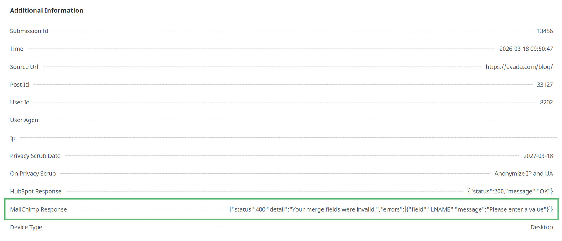 Mapping Mailchimp Form Fields