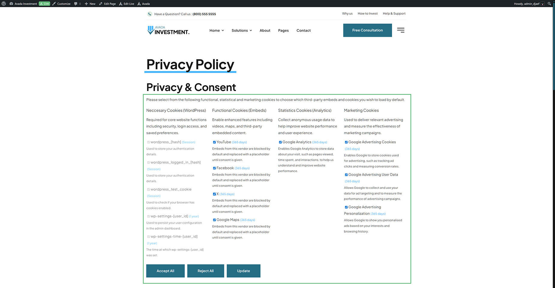 Privacy Policy Page > Privacy & Consent Element