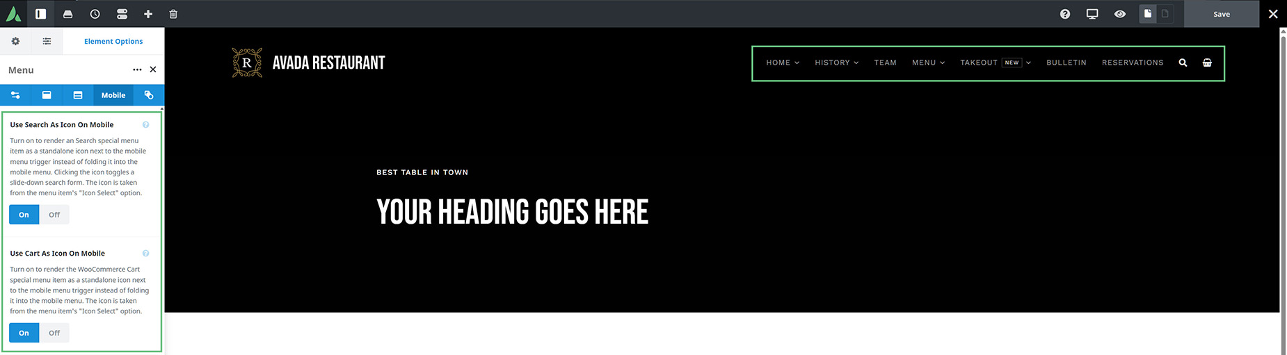 Menu Element > Mobile Tab