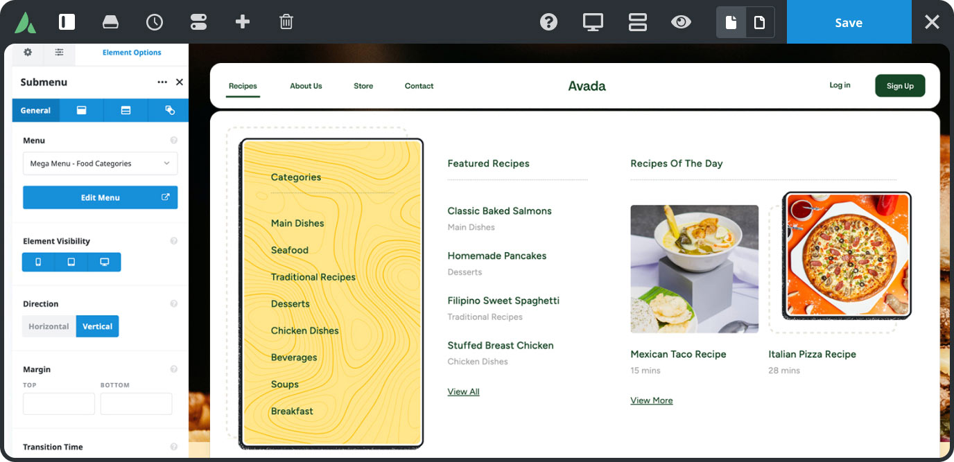 Avada Classic Mega Menu Builder